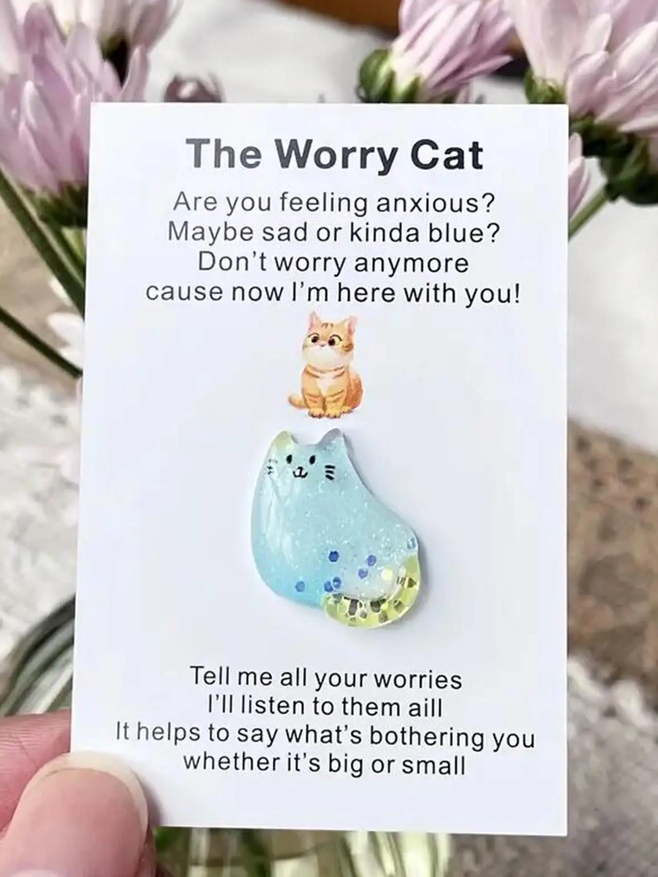 Cute Cat Design Diy Jewelry with New Style "the Worry Cat" Pocket Hug Card, Comforting Animal-themed Card for Anyone Feeling Anxious, Sad, Or Blue