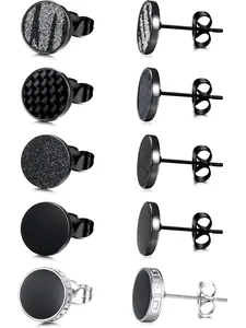 Round Stud Earrings Set for Men Women, 316L Stainless Steel Matte Finish, 5 Pairs in Sizes 4mm to 12mm, Casual Trendy Jewelry