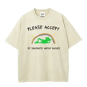 Men's Casual Short-Sleeve Round Neck Washed T-Shirt, Streetwear Top with "PLEASE ACCEPT MY SINCEREST OOPSIE DAISIES" Print