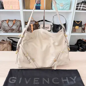 Pre-owned GIVENCHY Leather Shoulder Bags Tumbled Calfskin Medium Voyou Bag Beige