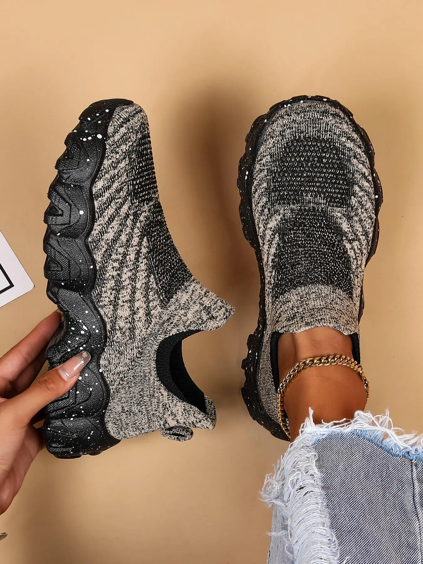 Women's Fashionable Breathable Lightweight Striped Pattern Mesh Sneakers, Summer Casual Comfortable Sports Slip on Running Shoes, Shoes for Summer 202