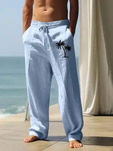 Men's Tropical Palm Tree Print Lounge Pants Loungewear, Regular Fit Casual Comfy Elastic Waist Trousers for Daily Wear, Men's Bottoms for All Seasons, Pajama
