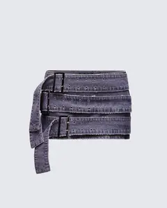 Arlene Grey Denim Belt Mini Skirt