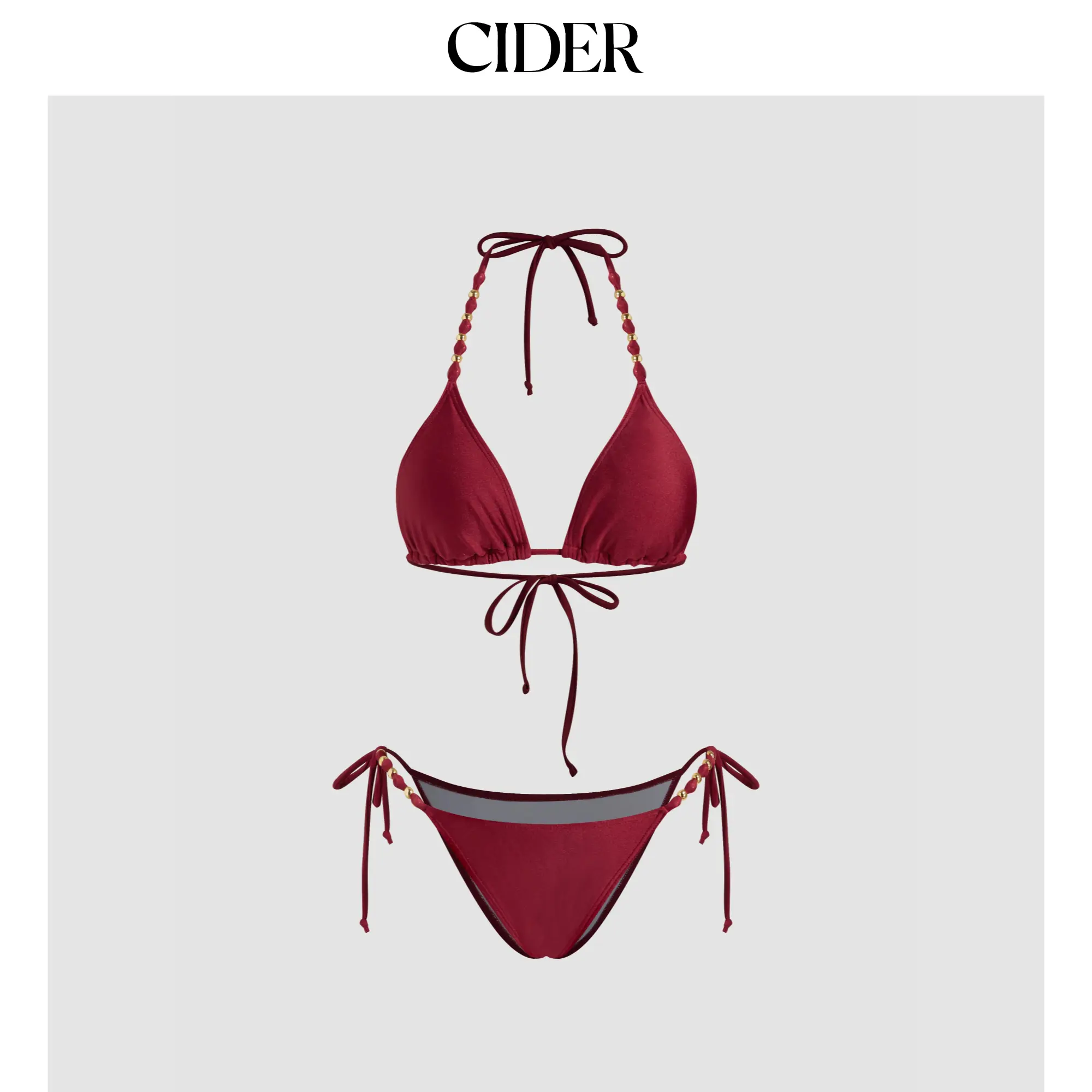 Cider V-neck Beaded Halter Cheeky Bikini Set