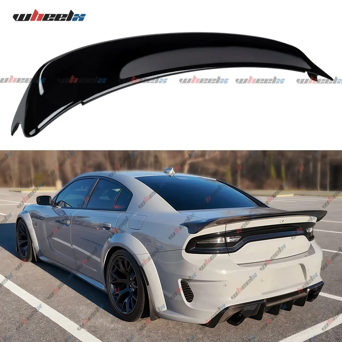Automotive Car Accessories Trunk Spoiler Wing Lip for 2015-2023 Dodge Charger, Highkick Design, Extended Length, Aggressive Sporty Profile, Duckbill Edge, Sporty Trunk Line (Gloss Black/Matte Black)