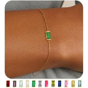 Birthstone Gold Bracelets for Women Non Tarnish Trendy Dainty  Gold Plated Bracelet Stack Stackable Blue Green May Emerald Friendship Bracelets Jewelry Gifts for Mom Best Friend