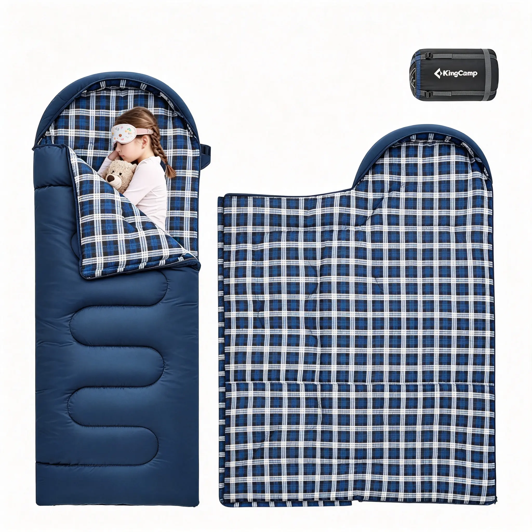 KingCamp Kids Sleeping Bag, Warm Cotton Flannel Camping Sleeping Bag for Children, Lightweight Waterproof Sleeping Bag with Compression Sack for Camping, Sleepovers, Backyard Adventures & Family Trips backtoschool
