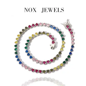 Rainbow Hearts 18k Gold Plated 16 Inches Necklace, 7 Inches Bracelet CJN1253