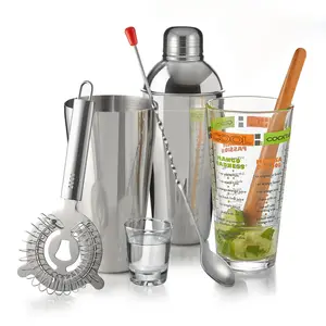 Libbey Mixology Bartender Kit, 9 Piece Cocktail Shaker Set with Muddler, Spoon, Strainer,Shot Glass and More, Bartending Kit for Home Barware