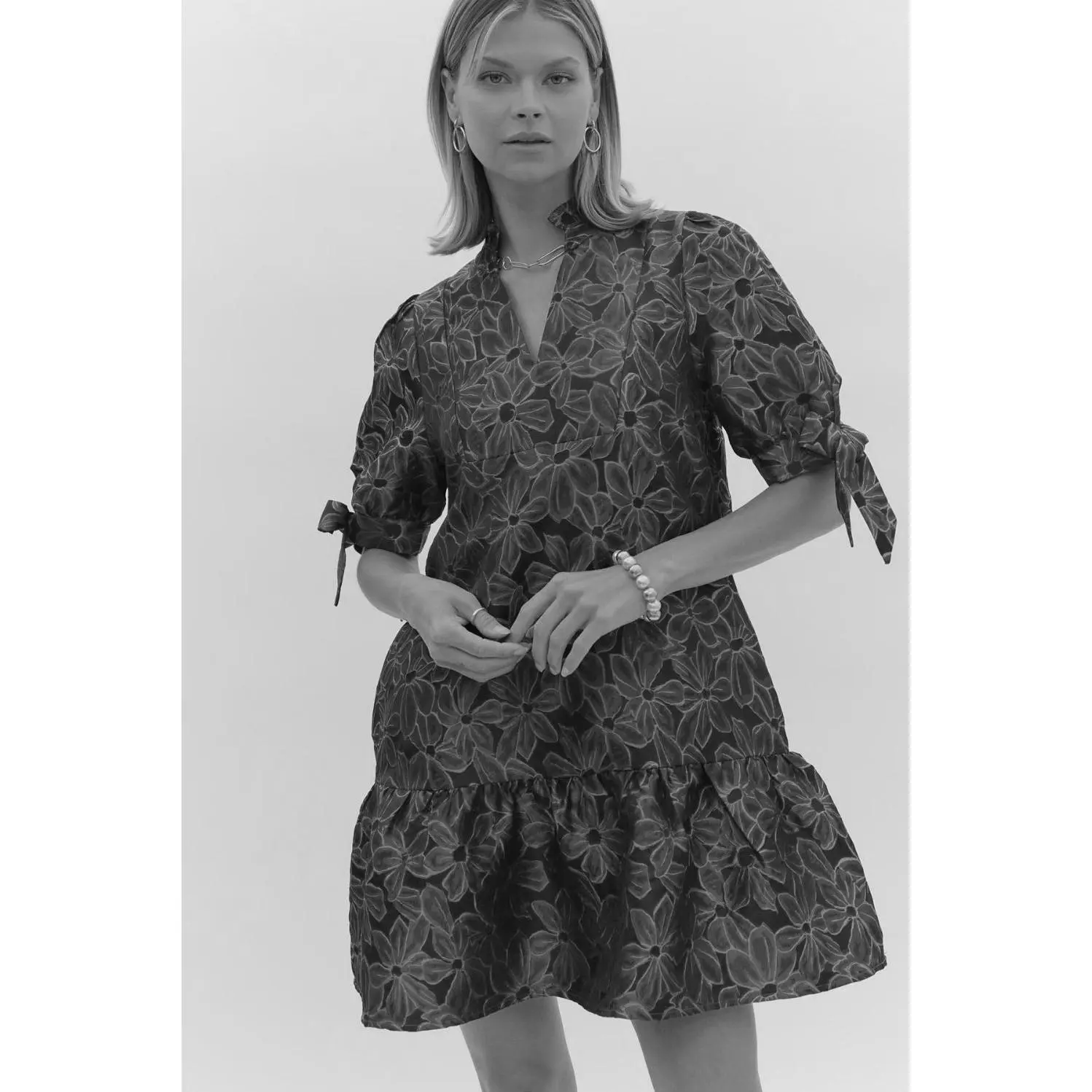 ENTRO - Floral Jacquard, Mini Dress w Pockets 3920 - Teal