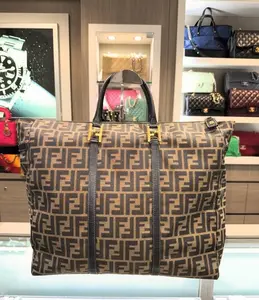 Pre-owned FENDI Brown Zucca FF logo print Tote Bags Vintage Large Tote Zucca Canvas Travel Size