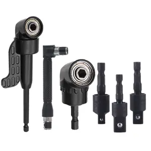 6-piece Angle Drill Bit Accessory and Right-angle Drill Bit Adapter Set - Includes 3 Rotatable 360° 1/4, 3/8, and 1/2 Inch Impact Grade Socket Adapters + 2 105° Hexagonal Shank and 90° Inclined Drill Bits Tool