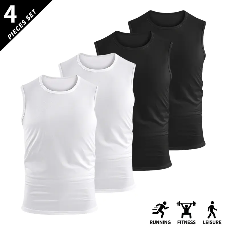 4-pack men’s athletic breathable lightweight sleeveless tank tops, loose fit; quick-dry crew neck sleeveless top; men’s sleeveless shirt/top for gym training. 4-pack men’s athletic breathable lightweight sleeveless tank tops, loose fit; quick-dry crew neck sleeveless top; men’s sleeveless shirt/top for gym training.