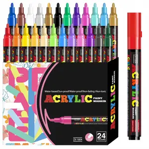 Acrylic Paint Markers Pens, Drawing Markers, 12/18/24 Colors Paint Markers Pens,2mm-3mm Tip for Rocks, Craft, Ceramic, Glass, Wood, Fabric, Canvas -Art Crafting Supplies