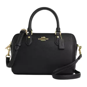 COACH Rowan 25 Logo Zipper Crossgrain Leather Shoulder Tote Bag for Women in Black