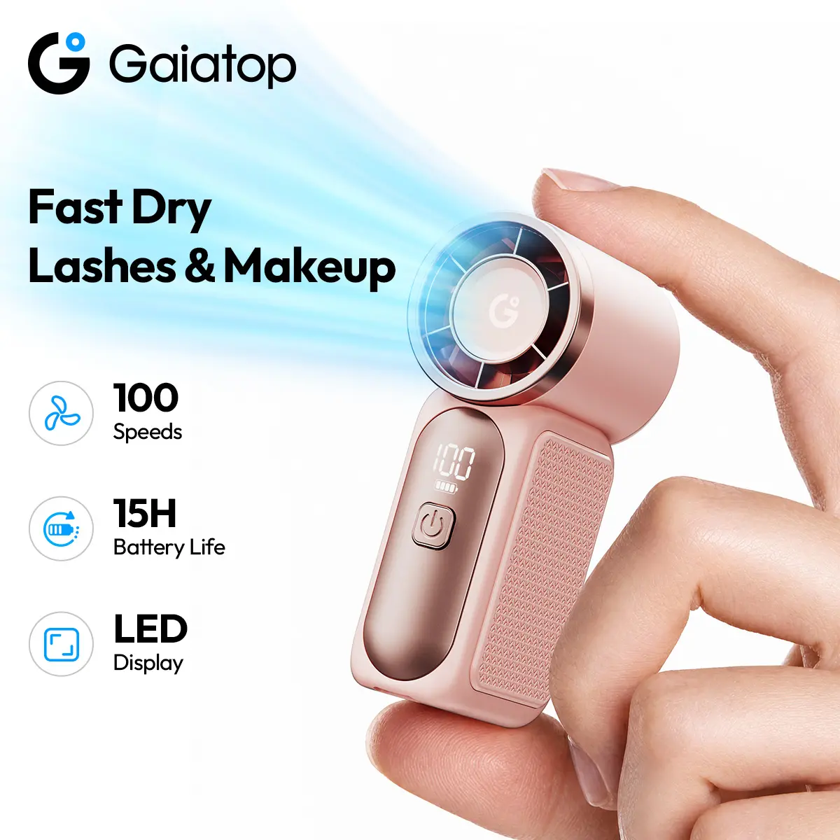 [15H Long Battery Life | 1-100 Speed Turbo] GAIATOP HF-18 Super Mini Handheld Fan, Portable Pocket Fan with Digital Display for Eyelash & Makeup Drying, Hot Flashes, USB Rechargeable Travel Accessory, Gift summerwins