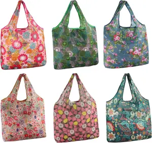 Grocery Bags Foldable 6 Pack -50lbs Heavy Duty Foldable  Shopping Bag, Large Collapsible Tote