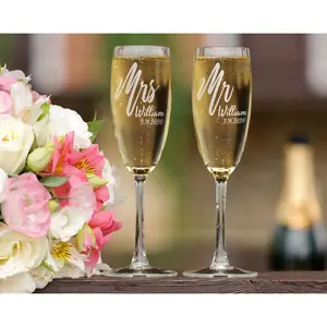 Newlyweds Mr. Mrs. Custom Engraved Engaged Wine Champagne Flutes 45th Anniversary Gift for Couples Wedding Centerpiece Set of 2 Bride Groom