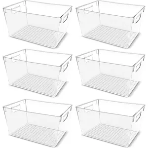 Clear Pantry Organizers and Storage Bins 6 Pack, Large Clear Storage Bins for Pantry, Durable Freezer Organizer Bins With Handles for Organizing Fridge, Kitchen Organization