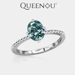 【942】Promotional Event QUEENOU Minimalist tourmaline Green Cubic Zirconia 1.5CT Rings