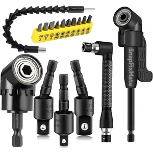 SnapFixMate 17Piece Flexible Drill Bit Extension,Include 3Pcs Rotatable Socket Adapter 2Pcs Hex Shank 105° Right Angle Drill Attachment 10 Short Screwdriver bits 90° Angled Bits and Bendable Drill Bit Extension,Gifts for Men Christmas, Gifts for Dad