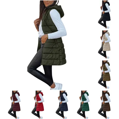 JointlyCreating Women's Winter Warm Long Quilted Sleeveless Puffer Vest with Pockets Zip-Up Puffy Coat Outerwear in Multiple Colors for Fall Fashion