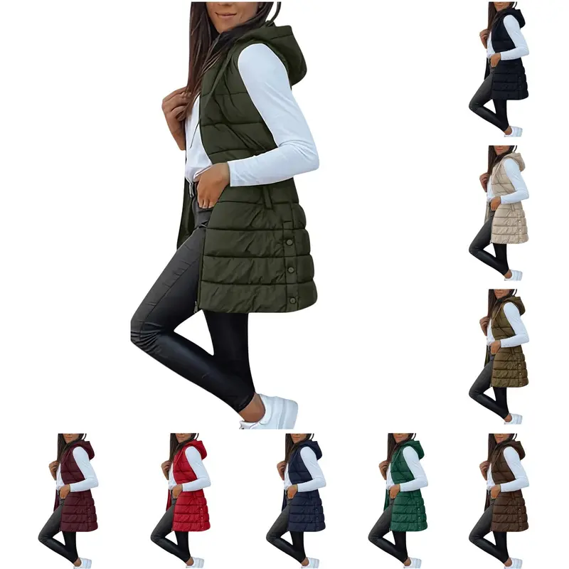 JointlyCreating Women's Winter Warm Long Quilted Sleeveless Puffer Vest with Pockets Zip-Up Puffy Coat Outerwear in Multiple Colors for Fall Fashion