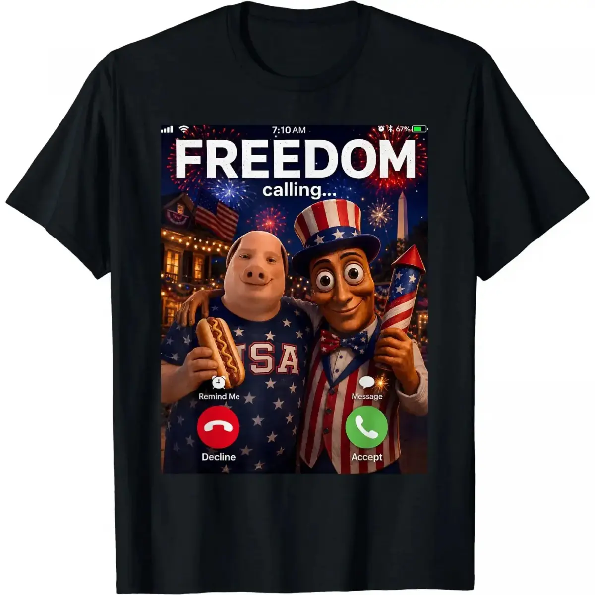 Humorous T Shirt Men Summer Fits Oversized Tshirt Male Clothing 4th July T-Shirt John Pork Meme Sahur Tung Tung Tung Freedom Calling