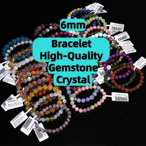 6MM Natural Crystal Bracelet High-Quality 7.5 Inches Beaded Elastic String for Men Women Gemstone Round Beads Gift