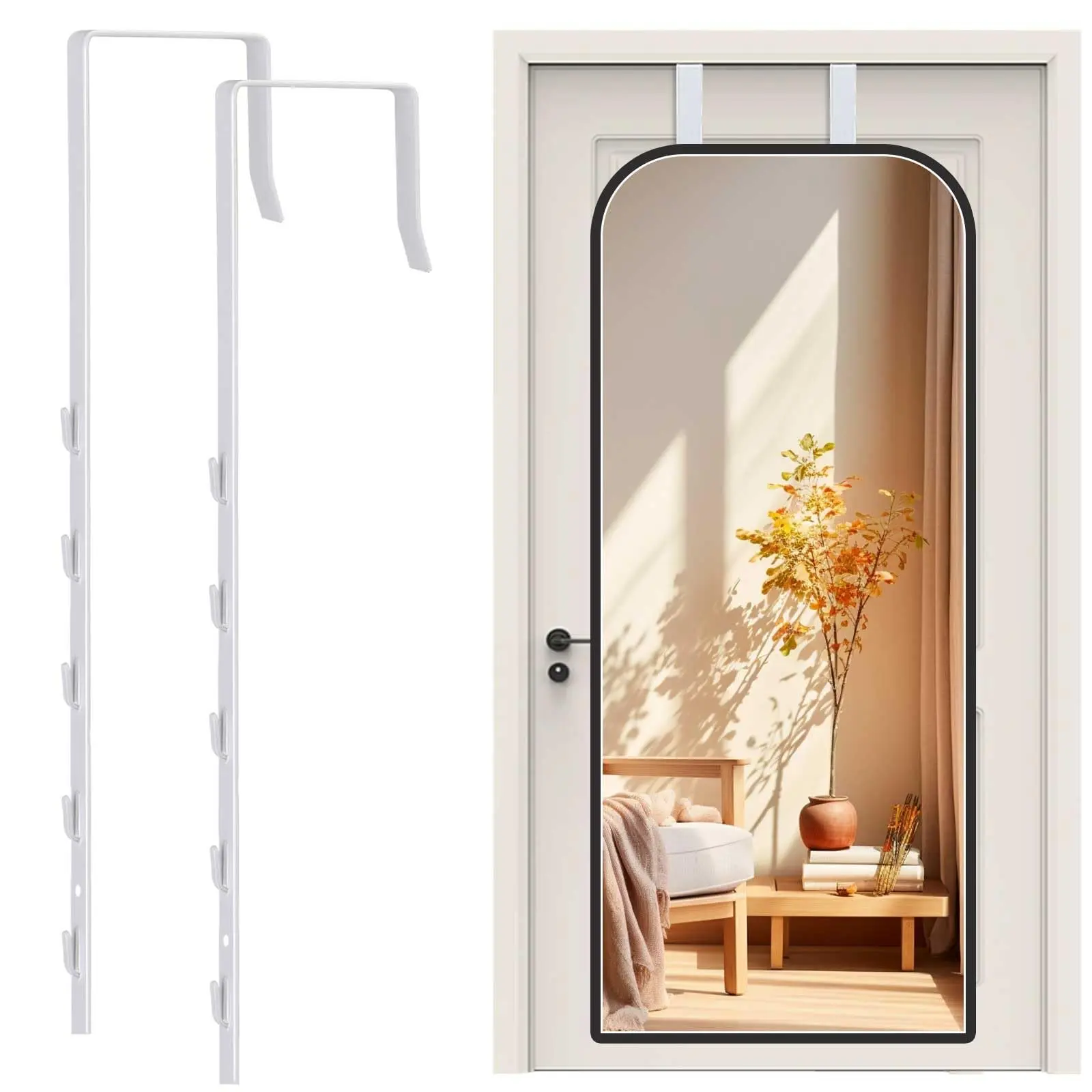 Over-The-Door Mirror Hanger, Adjustable Door Mirrors Hanger Set with Protective Lining, 2 Pcs Door Brackets Perfect Height and Fit (Mirror Not Included)