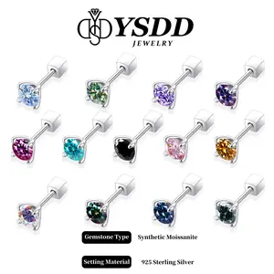 【#586 Single Stud】Colorful Screwback Stud Single Stud 0.3CT-1CT vvs Synthetic Moissanite Earrings in 925 Sterling Silver