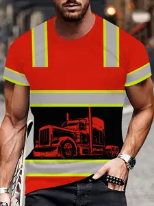 Truck Driver Reflective Strip T-Shirt, Industrial Safety Short Sleeve, Man Clothes, Fashion Comfort Design, Streetwear, Perfect Daily Wear, Ideal Gift Choice