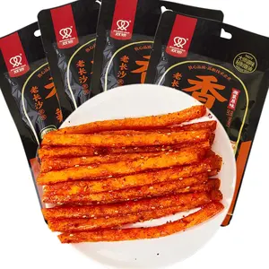 SXETBEAN 4 Packs Latiao, Chinese Spicy Strips, Delicious La Tiao Snacks, 62g/2.1oz per Pack (4 Packs, Spicy)
