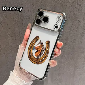 Phone Case for iPhone 17 Pro Max 16 15 Plus Air 14 13 12 11 E Horse and Horseshoe Pattern Transparent Lens Protection Durable Soft Silicone Cover Gift