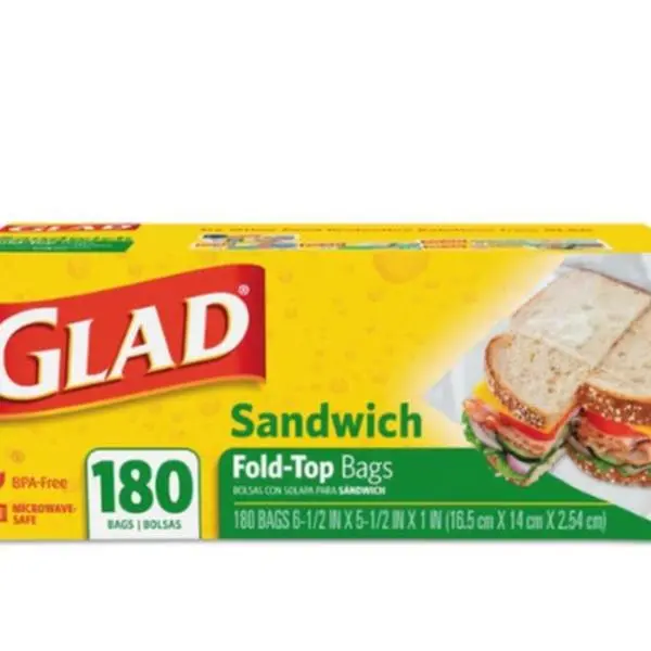 Glad Fold Top Sandwich Bags 180-Count Plastic Bags Foldable Design Eco-Friendly & Microwave Safe