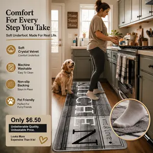 Premium Printed Absorbent Kitchen Mat – Non-Slip Durable Polyester Rug with “KITCHEN” Letter Design | Modern Home Floor Mat for Entryway, Living Room, Bedroom & Laundry Room | Stylish, Durable & Easy-Clean Kitchen Rug