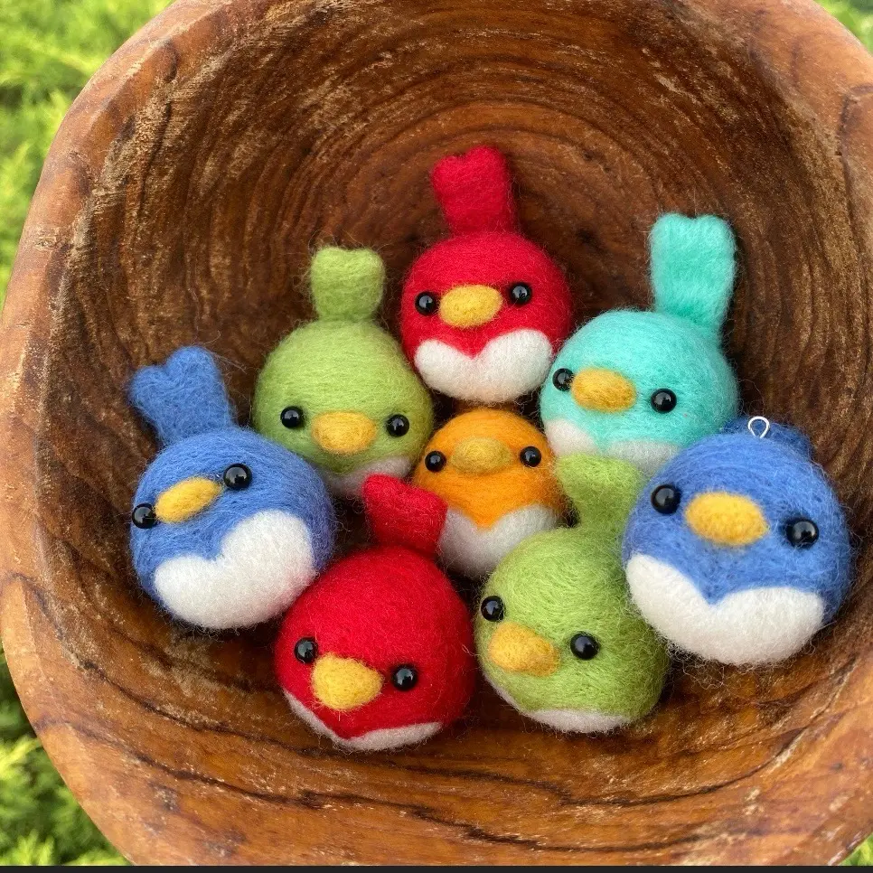 Easy Beginner Needle Felt Bird Ornaments Art Kit with Tutorial,Pattern, All Levels Needle Felting, Starter Needle Felting Kit, Craft Kit, Makes 5 Birds