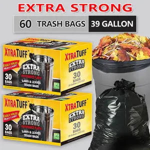 Xtratuff 39 Gallon Trash Bags Black Large Trash Bag Heavy Duty BPA FREE Garbage Bags for Lawn Leaves 60 Count Strong Rubbish Bag
