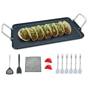 SmartCook Double-Burner Comal & Griddle Pan for Stove Top - Grill Pan with Utensils Set, Perfect para Torillas