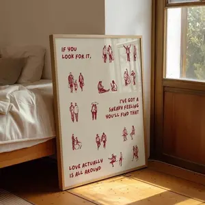 [Sale Up To 50%][No frame, Free Ship] Love actually is all around Print Dorm Room Aesthetic Wall Art Small People Art Tiny Humans Walking Print Minimalist People Wall Art Retro
