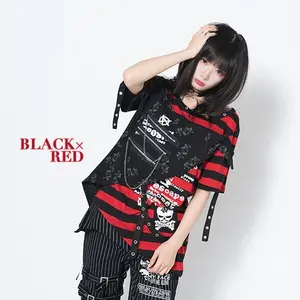 Goth, Emo, Punk Black and Red Shredded Tee Shirt - One Size