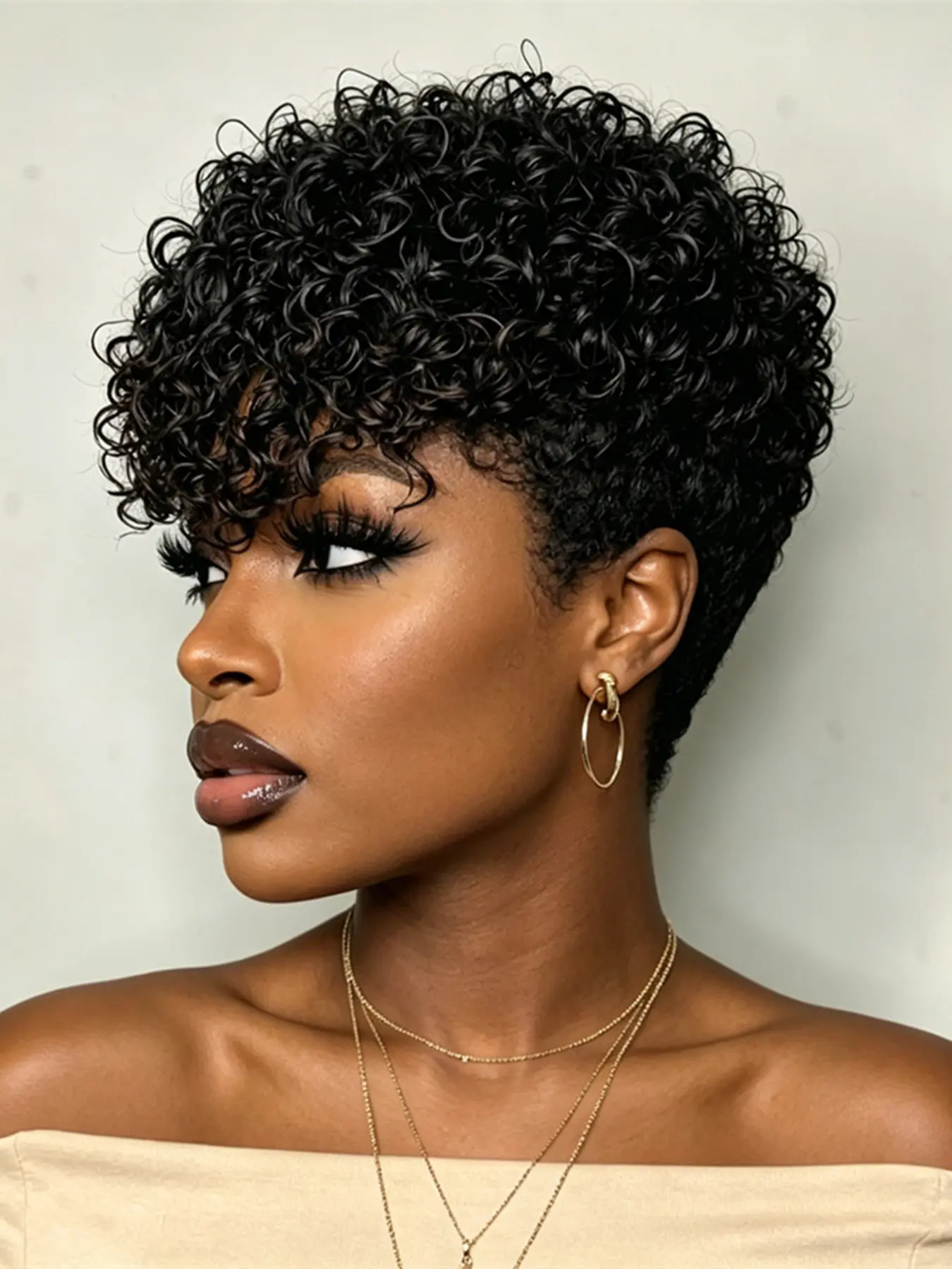 short kinky curly pixie wig  black color pixie cut human hair wig machine made daily party use human hair wig for women stylish gift wig