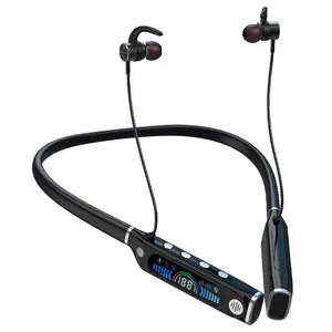 Neckband Bluetooth earphones, wireless sports earbuds, 80 hours battery life with LED display, Bluetooth 5.4 magnetic earbuds, comfortable wear for running, workouts, and travel (black).