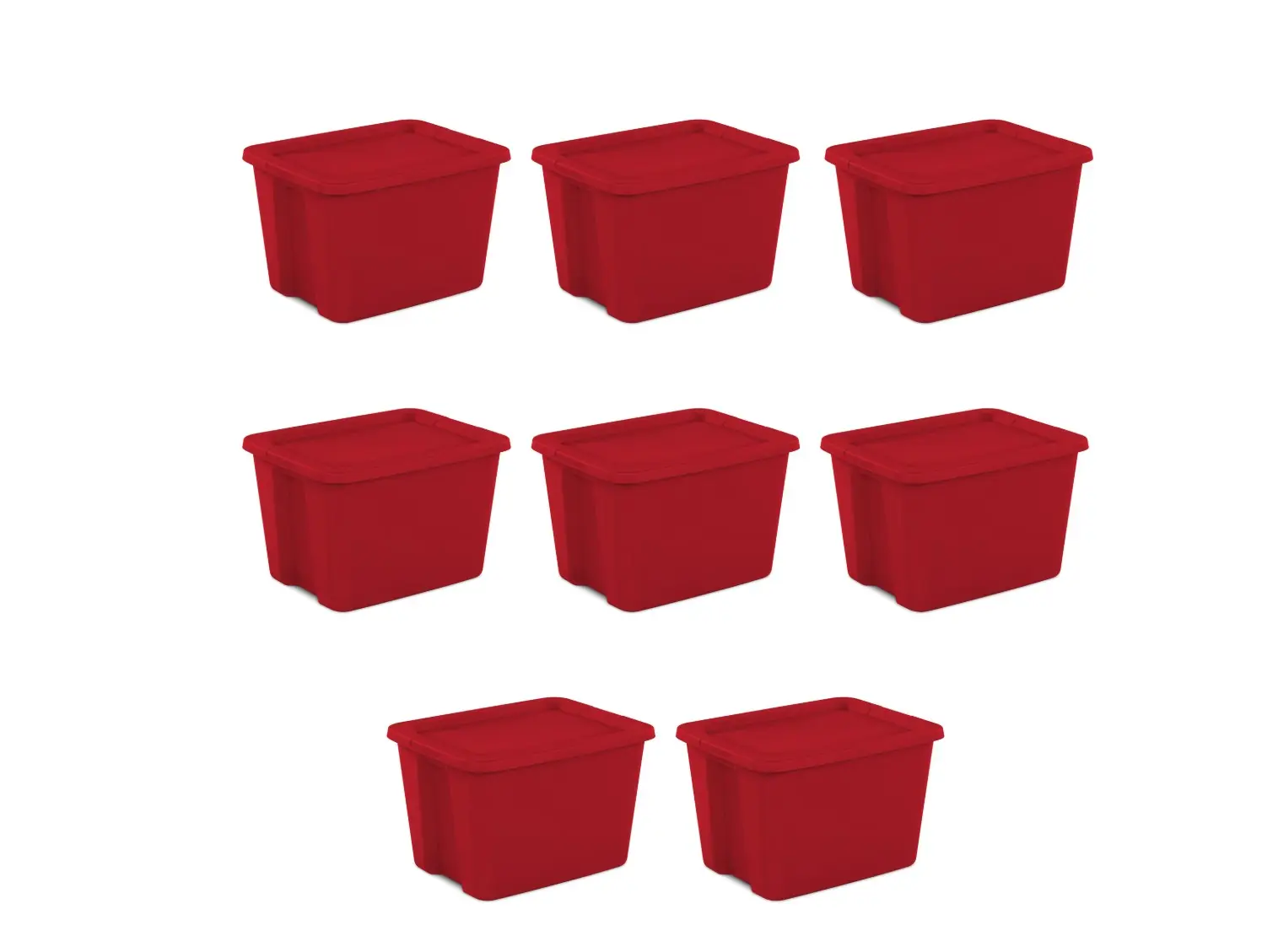 Large Storage Bin, 18 Gallon Plastic Storage Container with Snap-On Lid, Red, Pack of 8