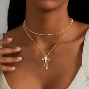 New Bow Pendant Necklace Design Layered Women Fashion High-End Jewelry Clavicle Chain, Stylish and Elegant Accessory