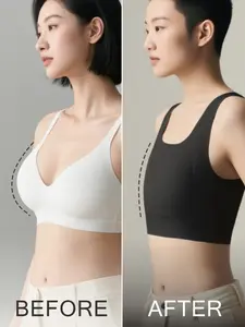 Women's Seamless Shapewear Wireless Bra, Soft Elastic Elegant Casual Fit, Large Chest Look Small, One-Piece Tank Top, Wide Shoulder Straps