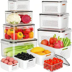 16 pcs Fruit Storage Containers (8 Colanders & 8 Storage box) for Fridge with Removable Colander, Airtight Food Storage Container Organiser Set Utensils with Lids  Kitchen Stackable