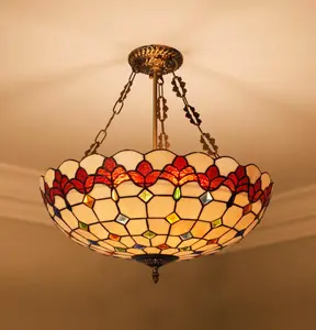 Colorful Tiffany Plastic 20" 5 Light Lace Flower Reverse Chandelier