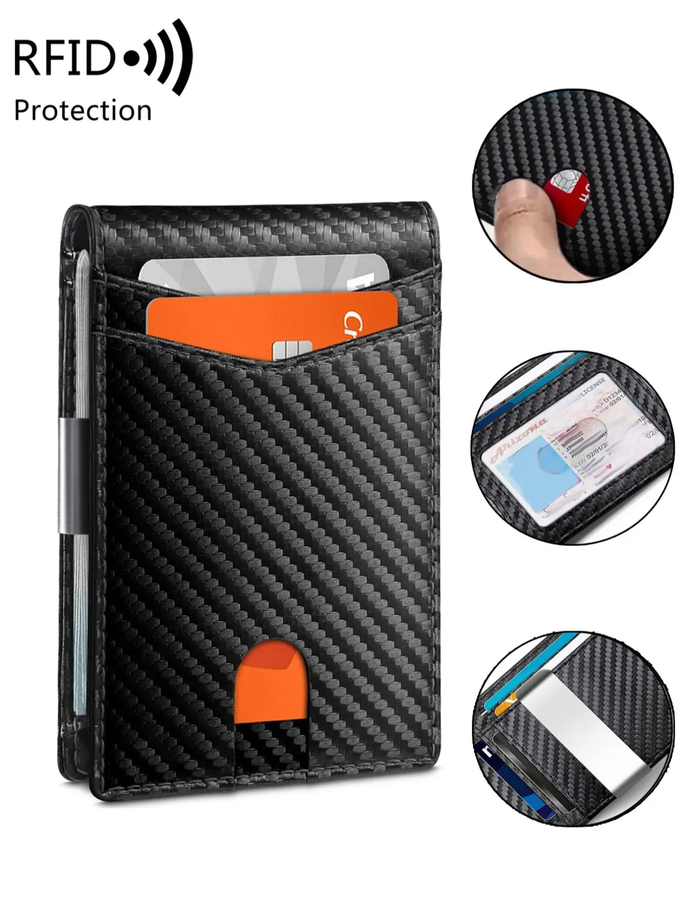 Men's Slim Wallet for Front Pocket, Slim Card Storage, RFID Blocking Card Holder, Rfid Theft Proof, with 11 Slots, Driver License Holder, Carbon Fiber Rfid Blocking Wallets for Casual Use, Credit Card Organizer