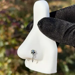 Skull Head Dangle Nose Ring 20G 7mm L Shaped Stainless Steel Piercing Jewelry